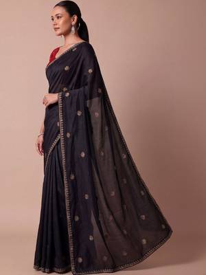 Black embellished embroidered silk blend saree 3