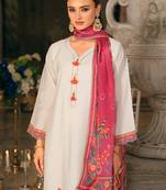 White embroidered silk blend kurta trouser dupatta set