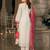 White embroidered silk blend kurta trouser dupatta set