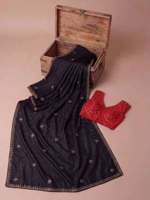 Black embellished embroidered silk blend saree 4