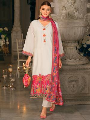 White embroidered silk blend kurta trouser dupatta set 4