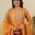 Yellow embroidered cotton blend kurta trouser dupatta set