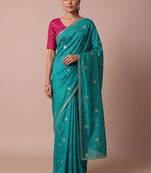 Teal embellished zari silk blend saree
