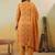 Yellow embroidered cotton blend kurta trouser dupatta set