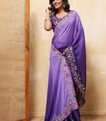 Lavender floral embroidered saree