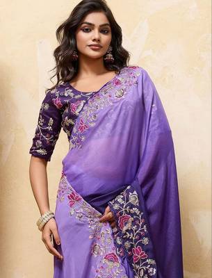 Lavender floral embroidered saree 2
