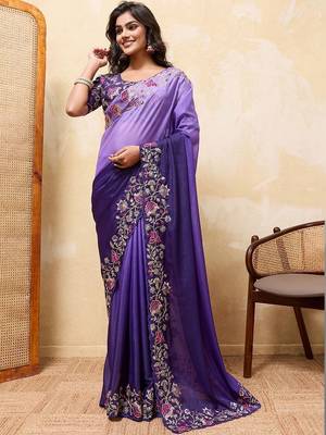 Lavender floral embroidered saree 3
