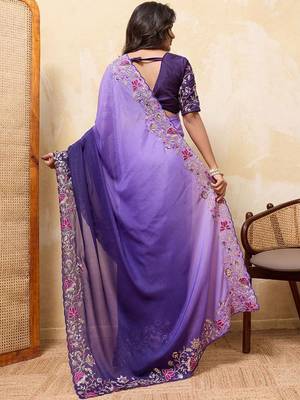 Lavender floral embroidered saree 4