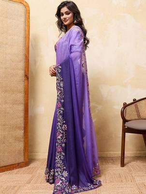 Lavender floral embroidered saree 5