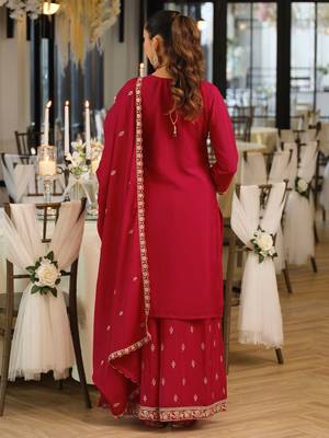 Pink embroidered chinon kurta trouser dupatta set 2