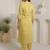 Yellow embroidered cotton blend kurta trouser dupatta set