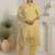 Yellow embroidered cotton blend kurta trouser dupatta set
