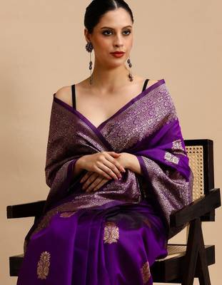 Purple woven design banarasi saree 1