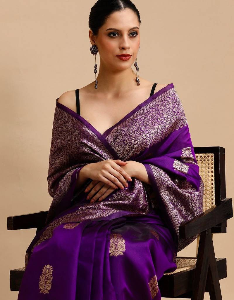 Purple woven design banarasi saree