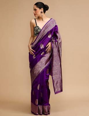 Purple woven design banarasi saree 2
