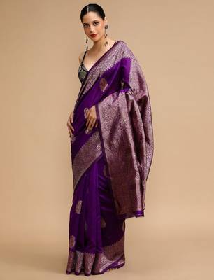 Purple woven design banarasi saree 3