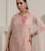 Peach embroidered organza kurta trouser dupatta set