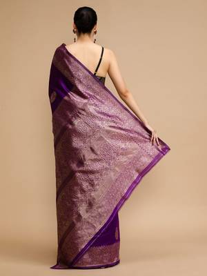 Purple woven design banarasi saree 4