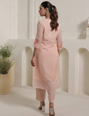 Peach embroidered organza kurta trouser dupatta set 2