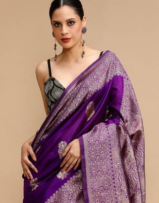 Purple woven design banarasi saree 5