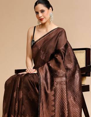 Brown woven design banarasi saree 1