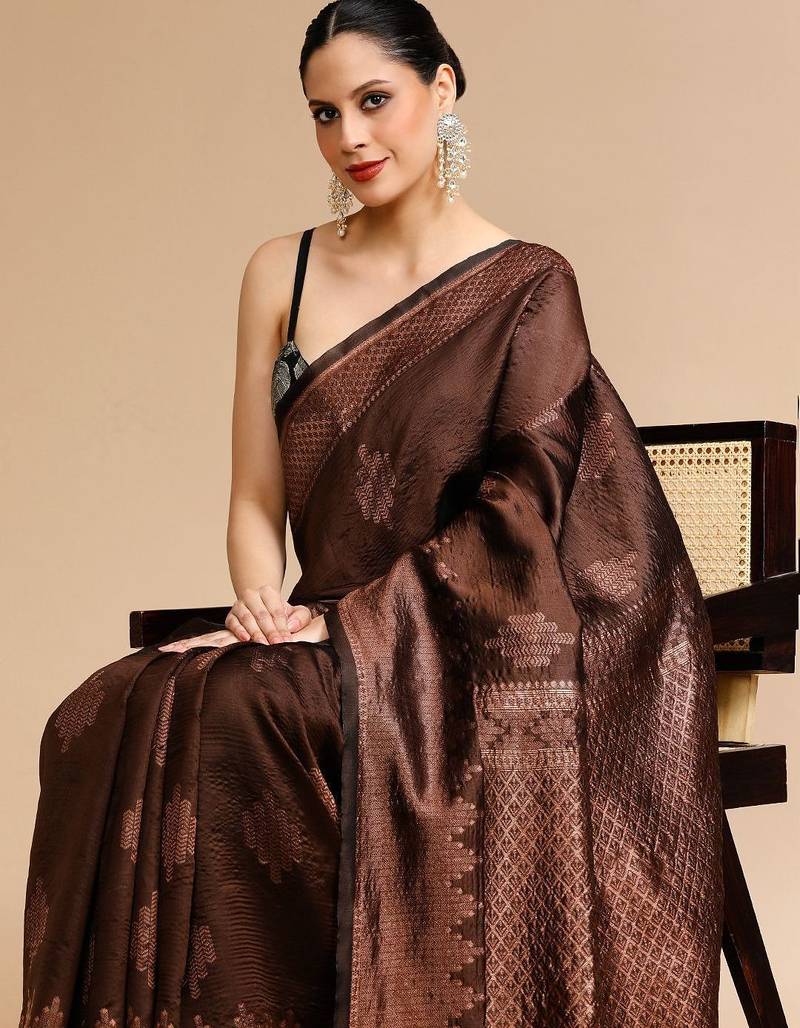 Brown woven design banarasi saree