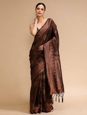 Brown woven design banarasi saree 2