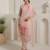 Peach embroidered organza kurta trouser dupatta set