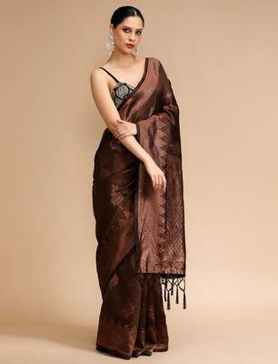 Brown woven design banarasi saree 3