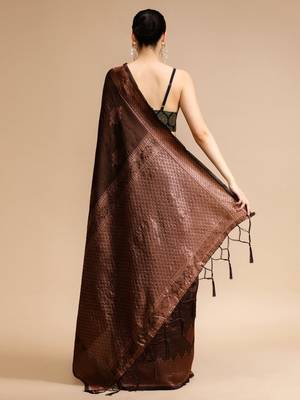 Brown woven design banarasi saree 4