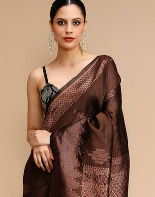 Brown woven design banarasi saree 5