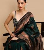 Green woven design banarasi saree with unstitched blouse