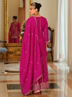 Pink embroidered chinon kurta trouser dupatta set 2