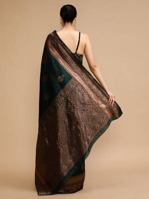 Green woven design banarasi saree with unstitched blouse 4