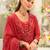 Red embroidered silk blend kurta trouser dupatta set
