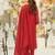 Red embroidered silk blend kurta trouser dupatta set