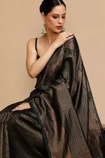 Green banarasi woven design saree with blouse