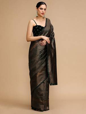 Green banarasi woven design saree with blouse 2