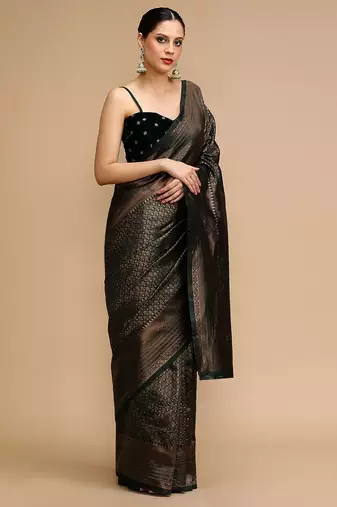 Green banarasi woven design saree with blouse