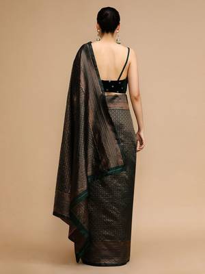 Green banarasi woven design saree with blouse 3