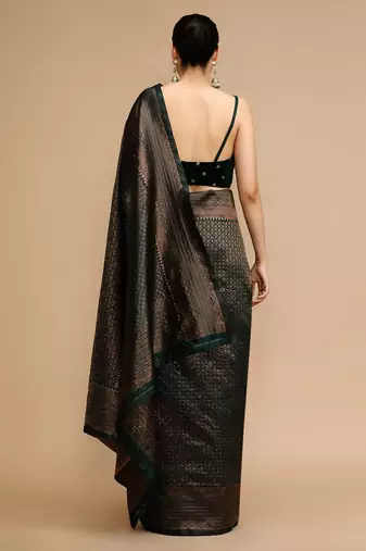 Green banarasi woven design saree with blouse