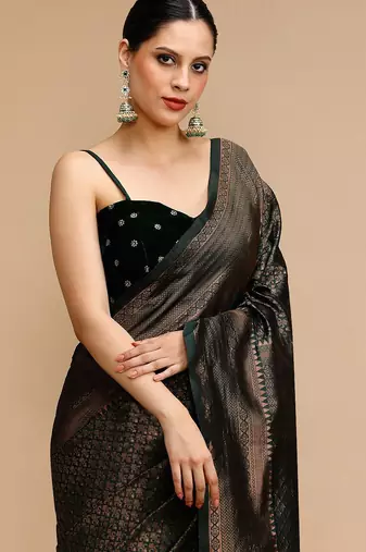 Green banarasi woven design saree with blouse