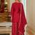 Red embroidered chinon kurta trouser dupatta set