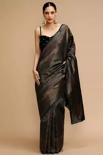 Green banarasi woven design saree with blouse