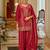 Red embroidered chinon kurta trouser dupatta set