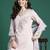 Pink embroidered silk blend kurta trouser dupatta set
