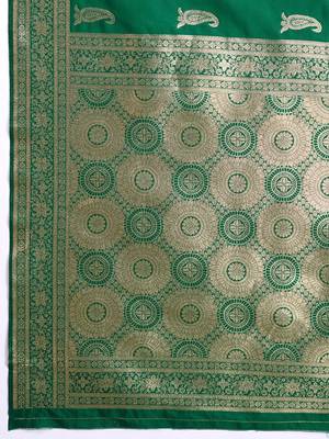 Green ethnic motifs zari silk blend banarasi saree 5