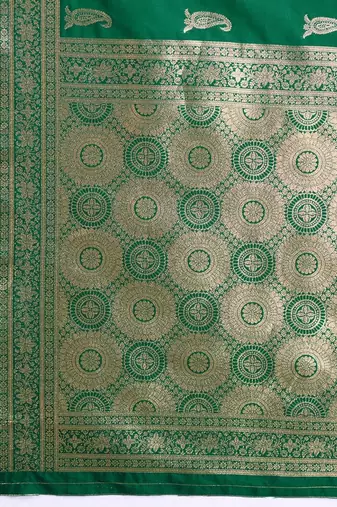 Green ethnic motifs zari silk blend banarasi saree