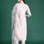 Pink embroidered silk blend kurta trouser dupatta set