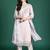 Pink embroidered silk blend kurta trouser dupatta set